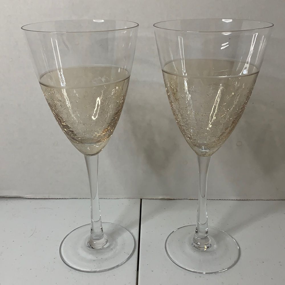Amber Hand Blown Crackle Long Stem Wine Glasses  By Element